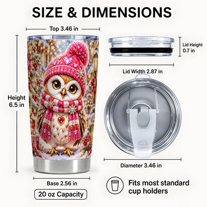 #pl[20oz|Steel] Jeweled Owl Tumbler 20oz, Winter Owl Tumbler, Stainless Steel Travel Cup