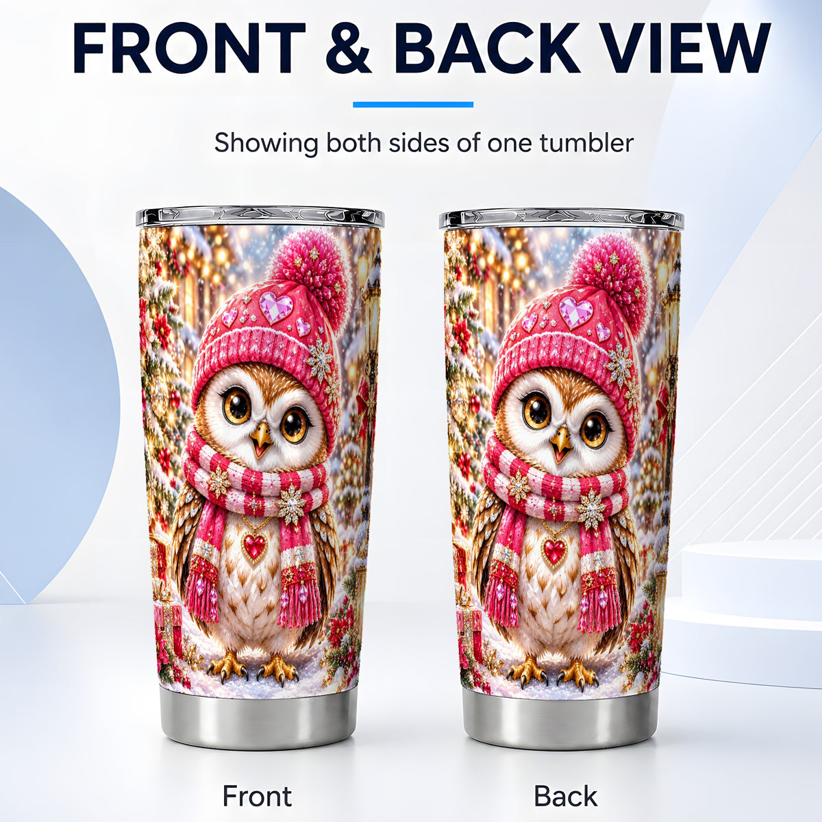 #pl[20oz|Steel] Jeweled Owl Tumbler 20oz, Winter Owl Tumbler, Stainless Steel Travel Cup