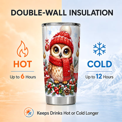#pl[20oz|Steel] Christmas Owl Tumbler 20oz, Winter Owl Tumbler, Stainless Steel Travel Cup