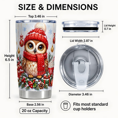 #pl[20oz|Steel] Christmas Owl Tumbler 20oz, Winter Owl Tumbler, Stainless Steel Travel Cup