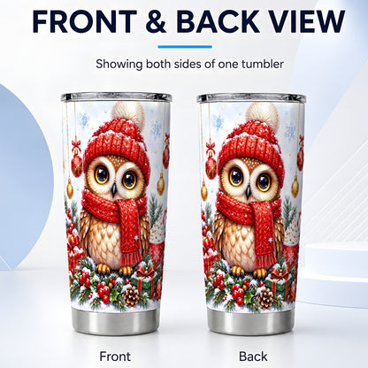 #pl[20oz|Steel] Christmas Owl Tumbler 20oz, Winter Owl Tumbler, Stainless Steel Travel Cup