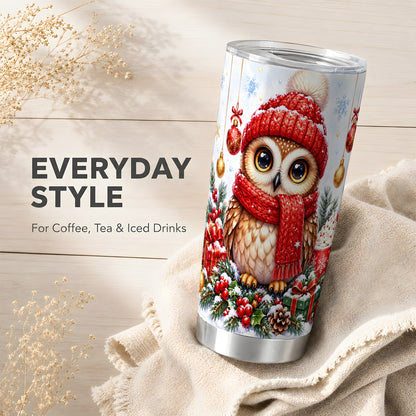 #pl[20oz|Steel] Christmas Owl Tumbler 20oz, Winter Owl Tumbler, Stainless Steel Travel Cup