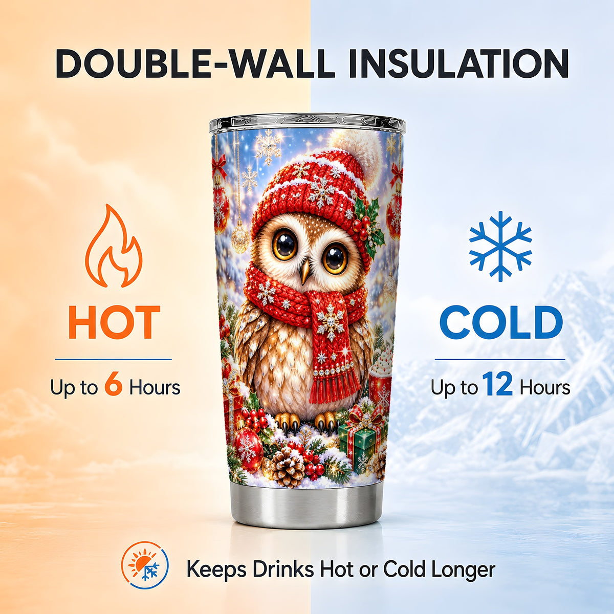 #pl[20oz|Steel] Jeweled Christmas Owl Tumbler 20oz, Owl Tumbler, Stainless Steel Travel Cup