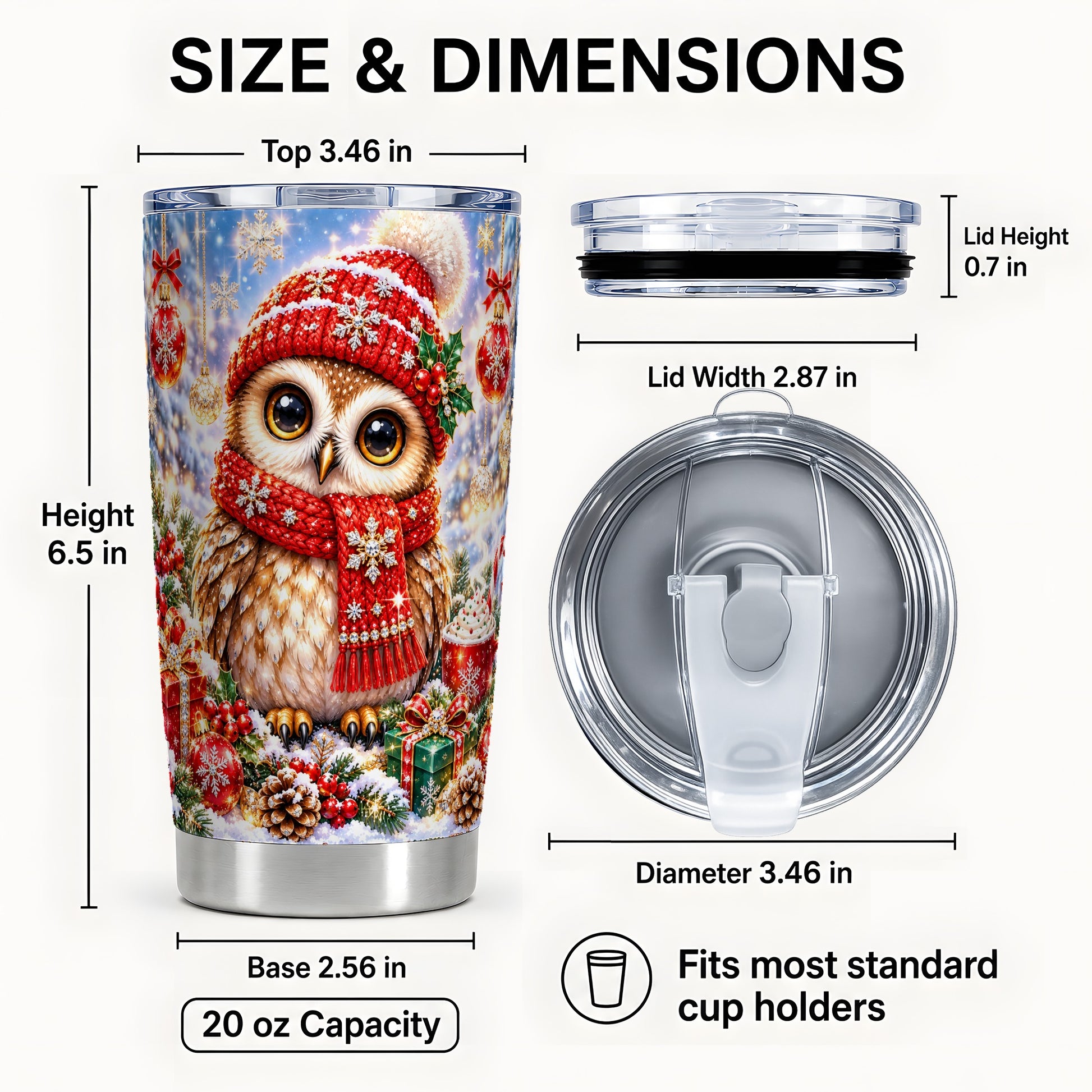 #pl[20oz|Steel] Jeweled Christmas Owl Tumbler 20oz, Owl Tumbler, Stainless Steel Travel Cup