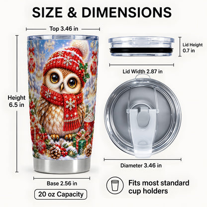 #pl[20oz|Steel] Jeweled Christmas Owl Tumbler 20oz, Owl Tumbler, Stainless Steel Travel Cup