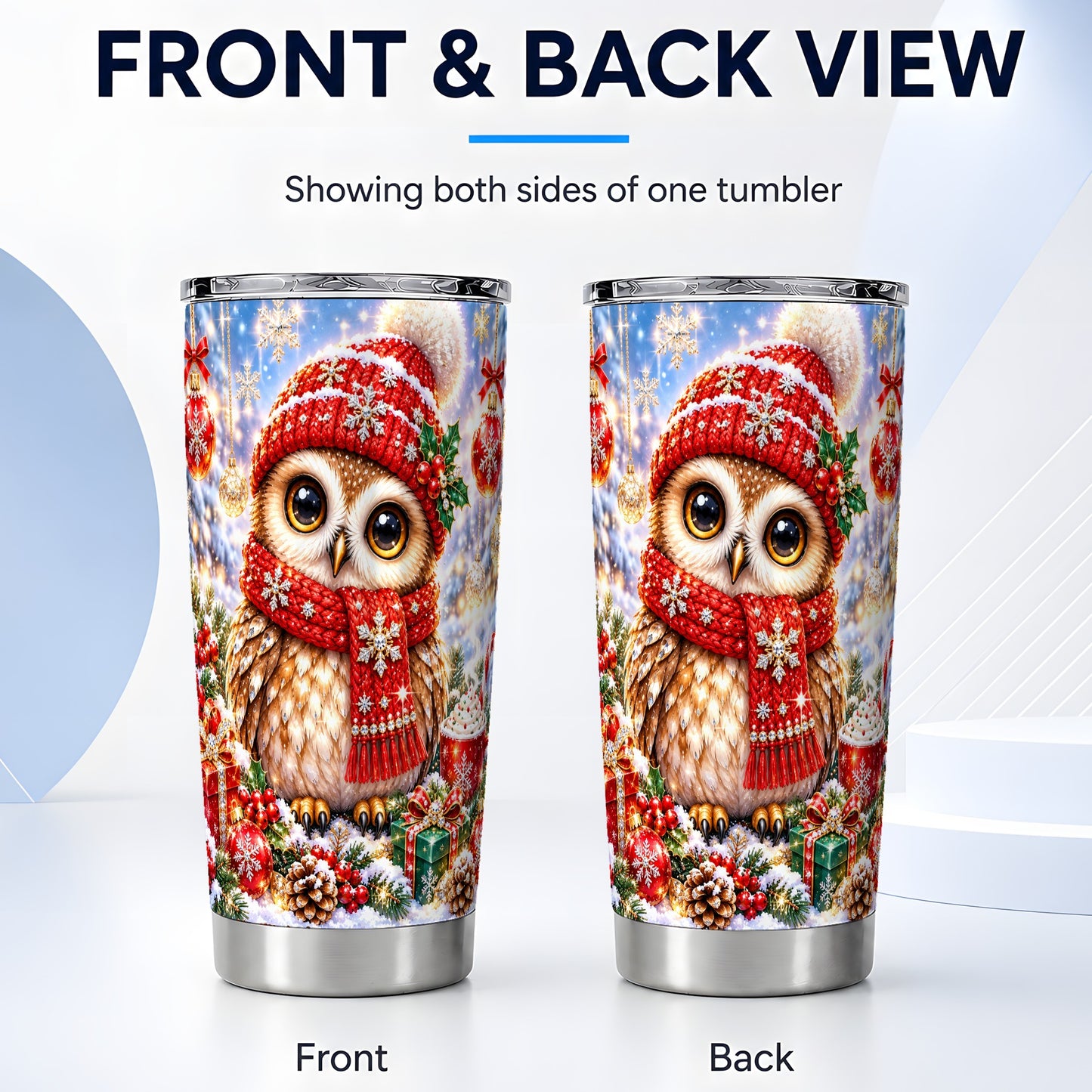 #pl[20oz|Steel] Jeweled Christmas Owl Tumbler 20oz, Owl Tumbler, Stainless Steel Travel Cup