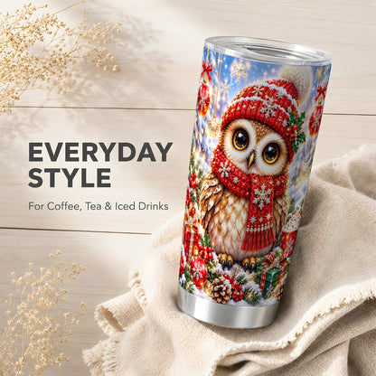 #pl[20oz|Steel] Jeweled Christmas Owl Tumbler 20oz, Owl Tumbler, Stainless Steel Travel Cup