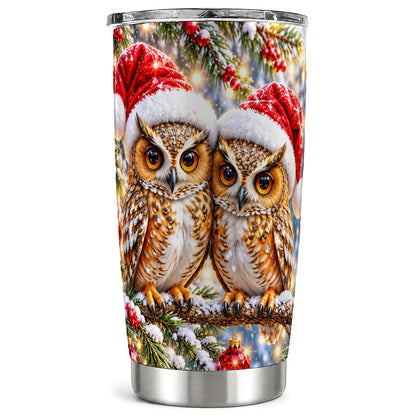 Christmas Owl Couple Tumbler 20oz, Owl Tumbler, Stainless Steel Travel Cup