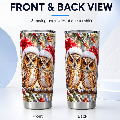 #pl[20oz|Steel] Christmas Owl Couple Tumbler 20oz, Owl Tumbler, Stainless Steel Travel Cup