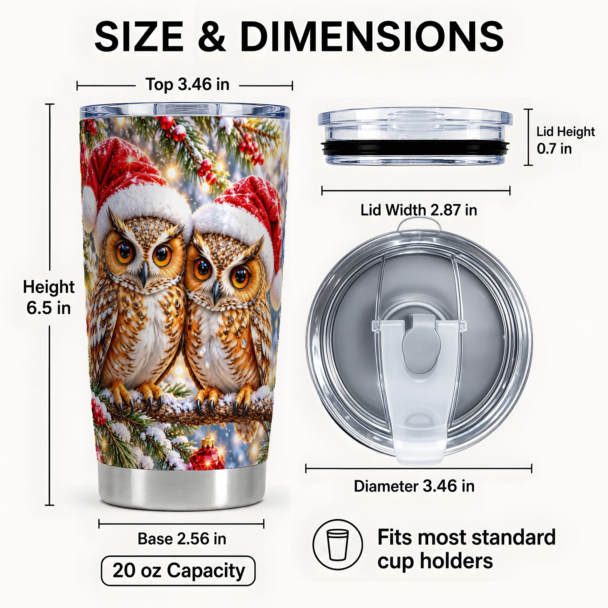 #pl[20oz|Steel] Christmas Owl Couple Tumbler 20oz, Owl Tumbler, Stainless Steel Travel Cup