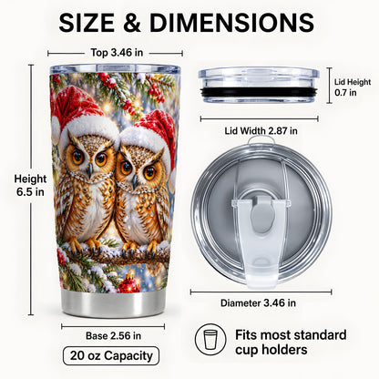 #pl[20oz|Steel] Christmas Owl Couple Tumbler 20oz, Owl Tumbler, Stainless Steel Travel Cup