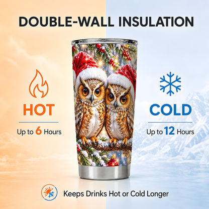 #pl[20oz|Steel] Christmas Owl Couple Tumbler 20oz, Owl Tumbler, Stainless Steel Travel Cup
