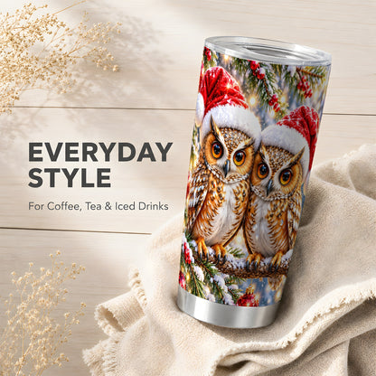 #pl[20oz|Steel] Christmas Owl Couple Tumbler 20oz, Owl Tumbler, Stainless Steel Travel Cup