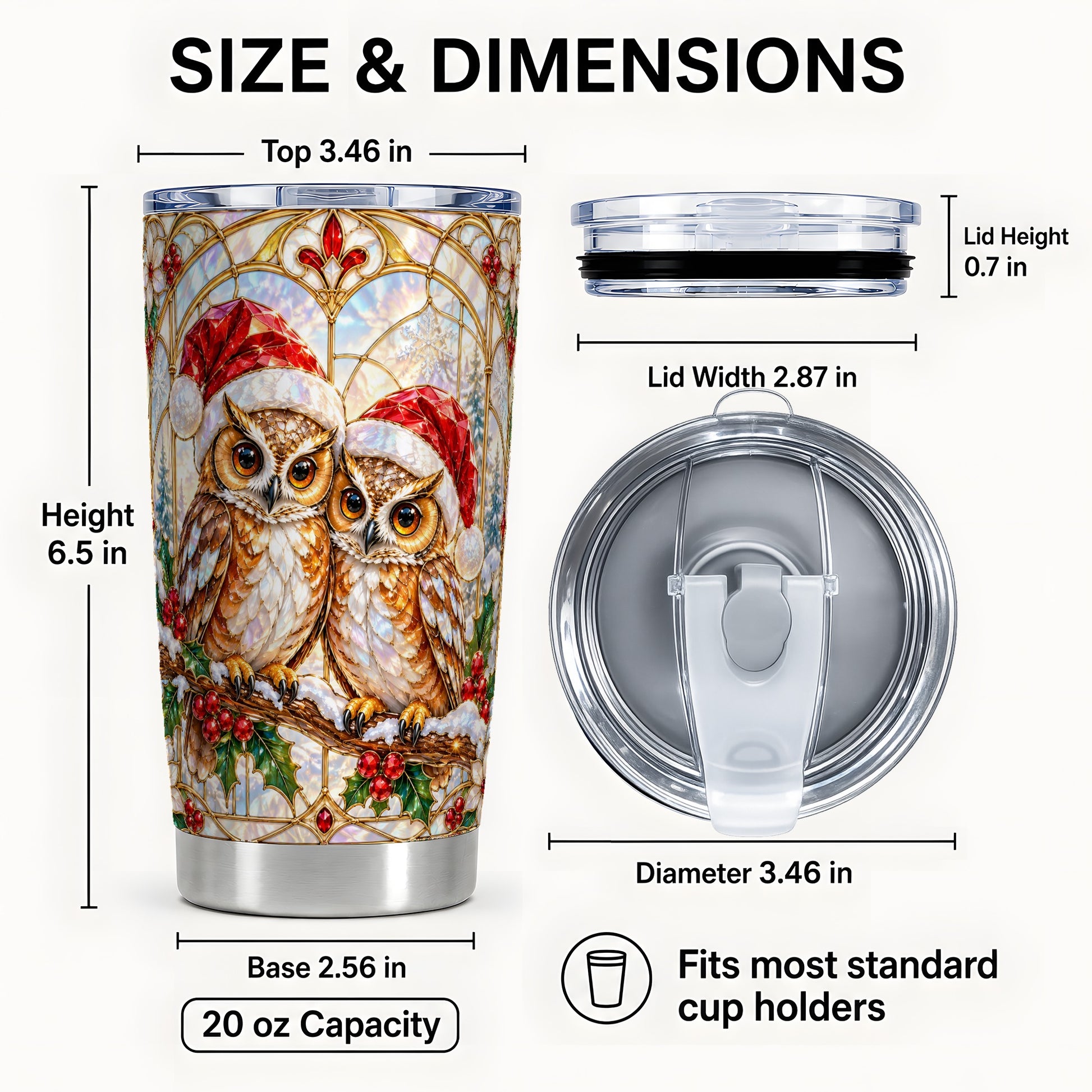 #pl[20oz|Steel] Stained Glass Owl Tumbler 20oz, Owl Tumbler, Stainless Steel Travel Cup