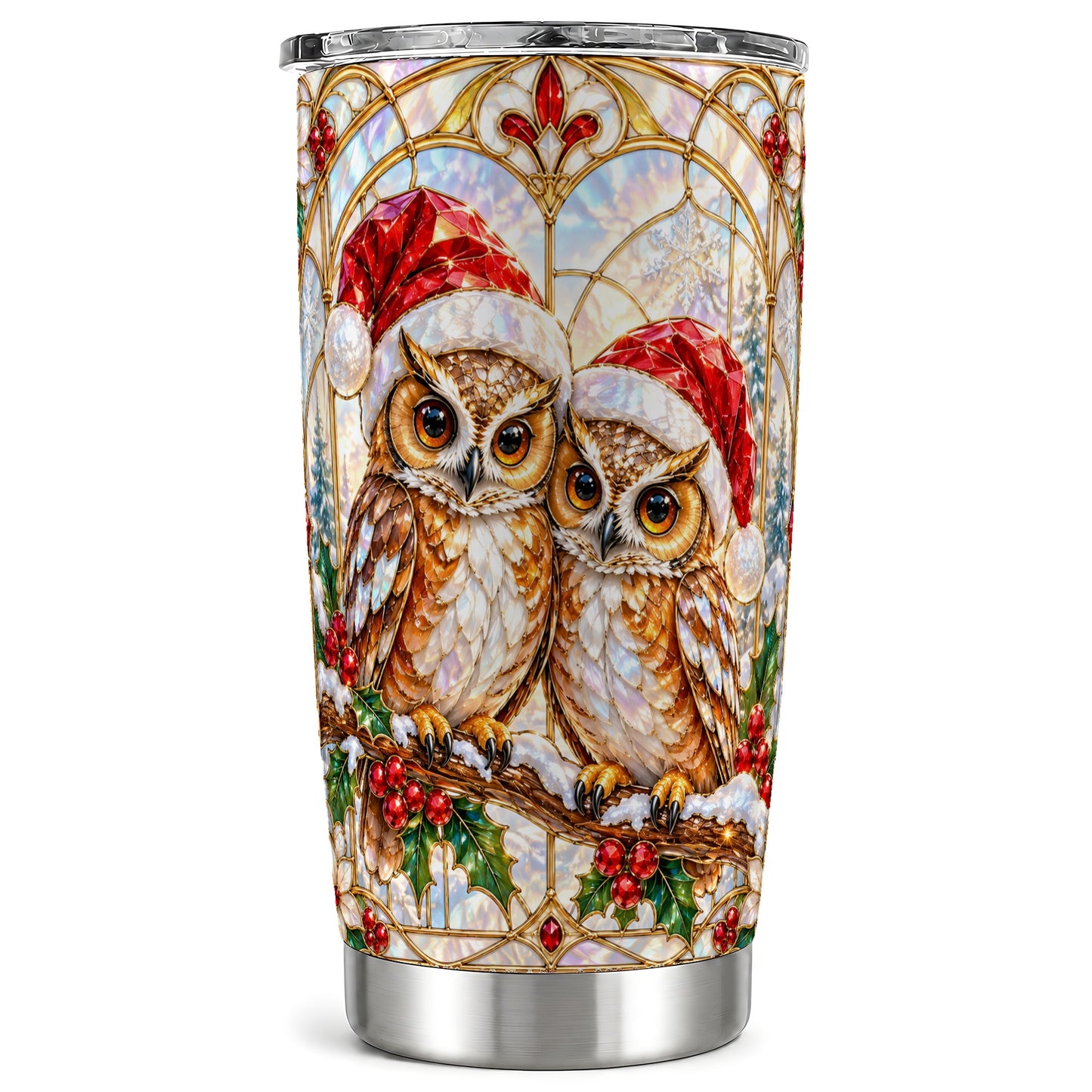 Stained Glass Owl Tumbler 20oz, Owl Tumbler, Stainless Steel Travel Cup