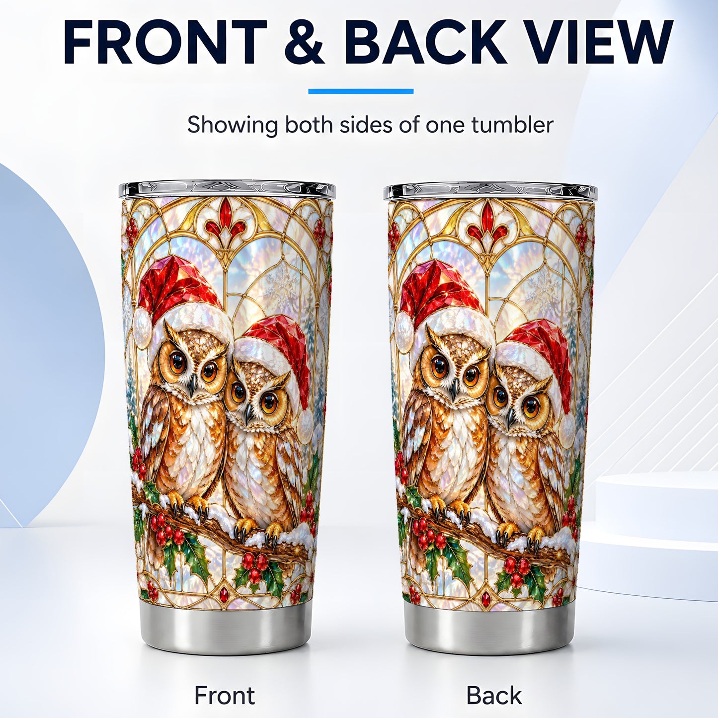 #pl[20oz|Steel] Stained Glass Owl Tumbler 20oz, Owl Tumbler, Stainless Steel Travel Cup
