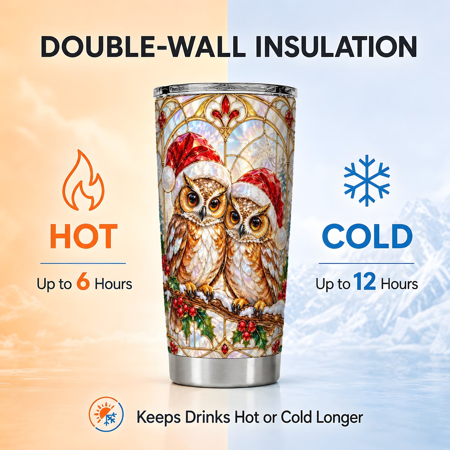 #pl[20oz|Steel] Stained Glass Owl Tumbler 20oz, Owl Tumbler, Stainless Steel Travel Cup