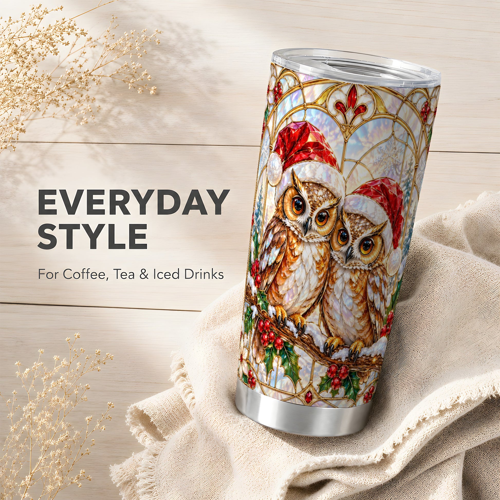 #pl[20oz|Steel] Stained Glass Owl Tumbler 20oz, Owl Tumbler, Stainless Steel Travel Cup