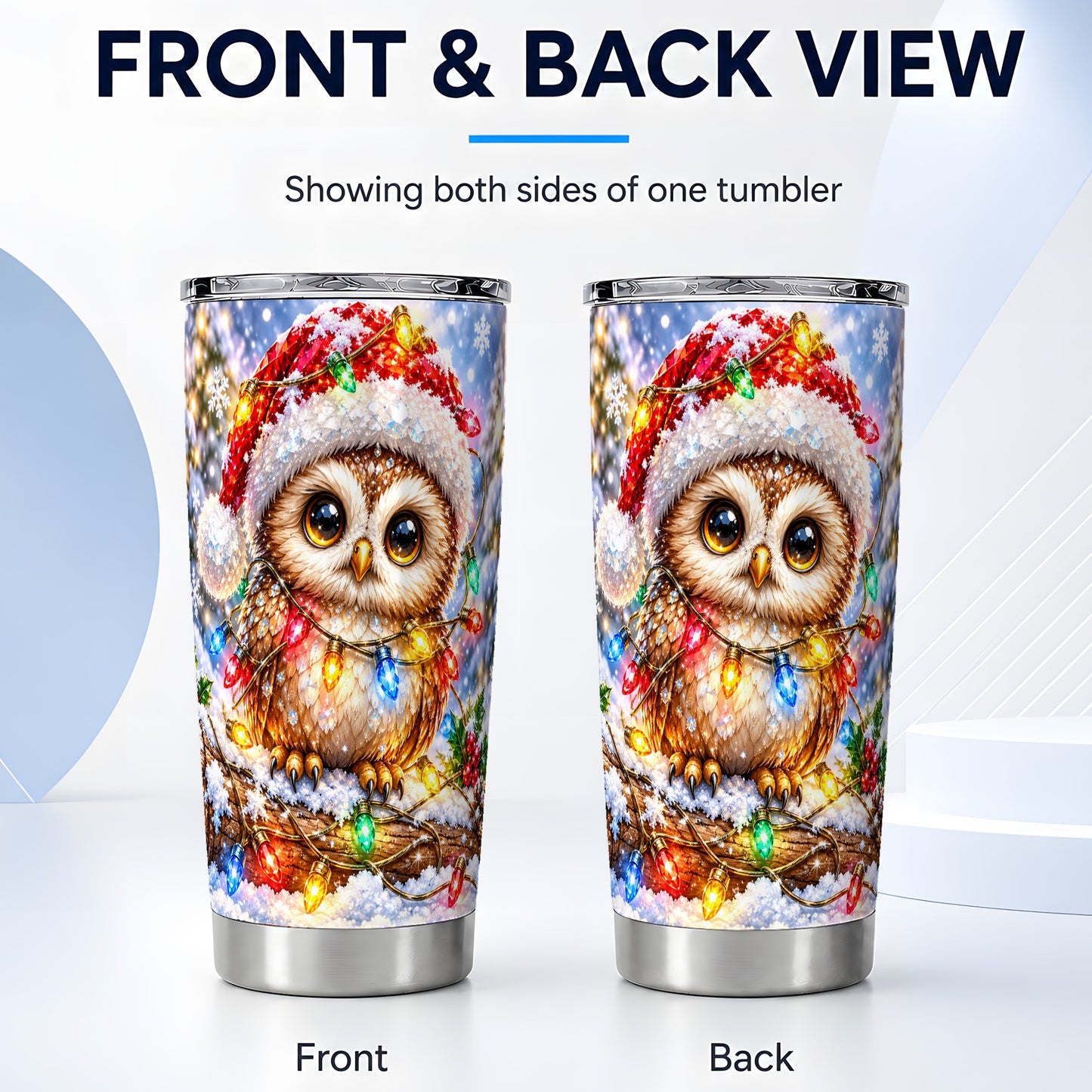 #pl[20oz|Steel] Christmas Lights Owl Tumbler 20oz, Owl Tumbler, Stainless Steel Travel Cup