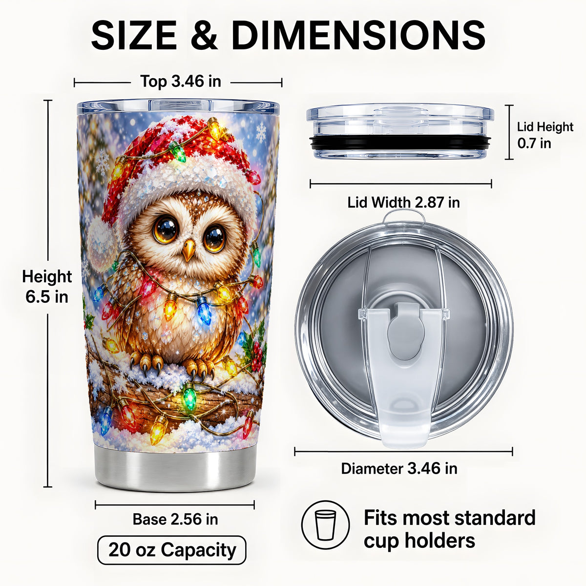 #pl[20oz|Steel] Christmas Lights Owl Tumbler 20oz, Owl Tumbler, Stainless Steel Travel Cup