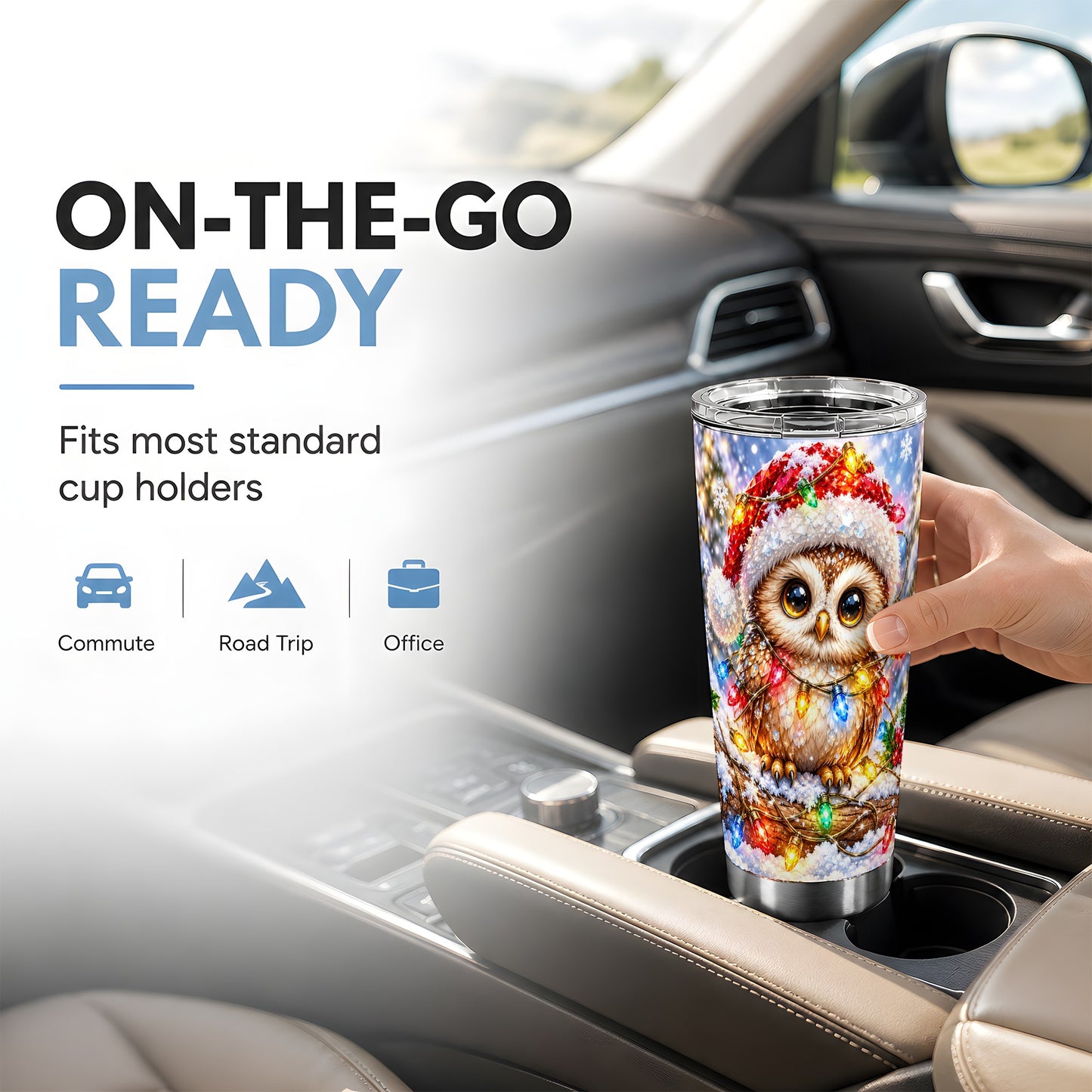 #pl[20oz|Steel] Christmas Lights Owl Tumbler 20oz, Owl Tumbler, Stainless Steel Travel Cup