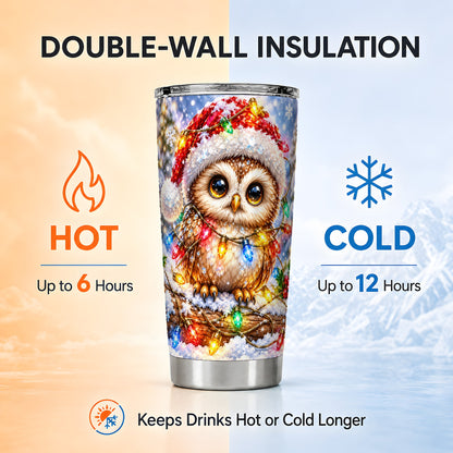 #pl[20oz|Steel] Christmas Lights Owl Tumbler 20oz, Owl Tumbler, Stainless Steel Travel Cup