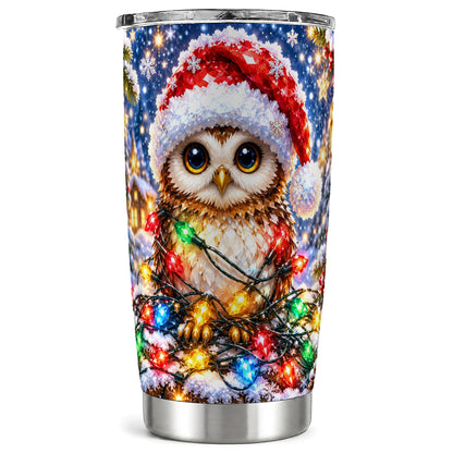 Christmas Owl Tumbler 20oz, Winter Owl Tumbler, Stainless Steel Travel Cup