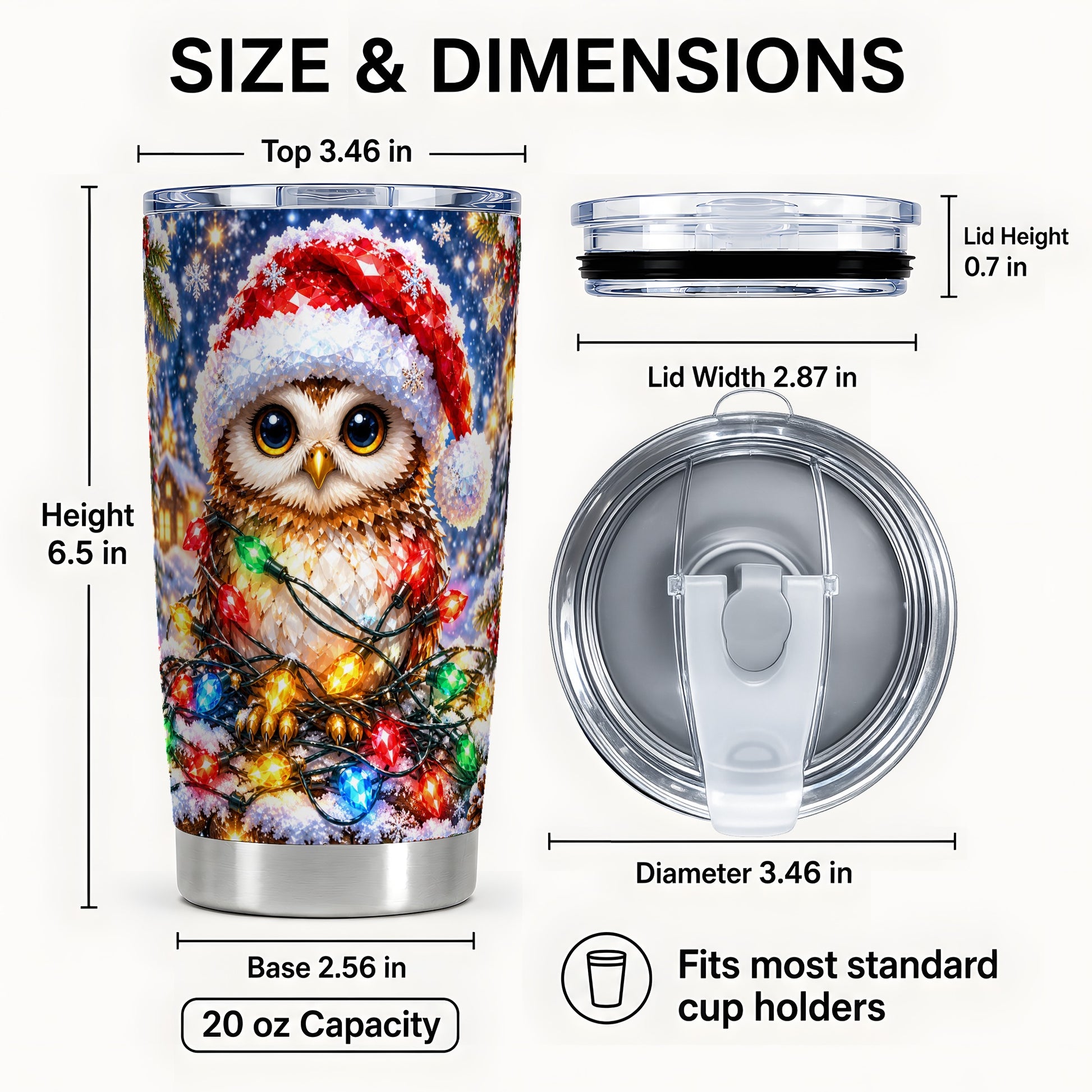 #pl[20oz|Steel] Christmas Owl Tumbler 20oz, Winter Owl Tumbler, Stainless Steel Travel Cup