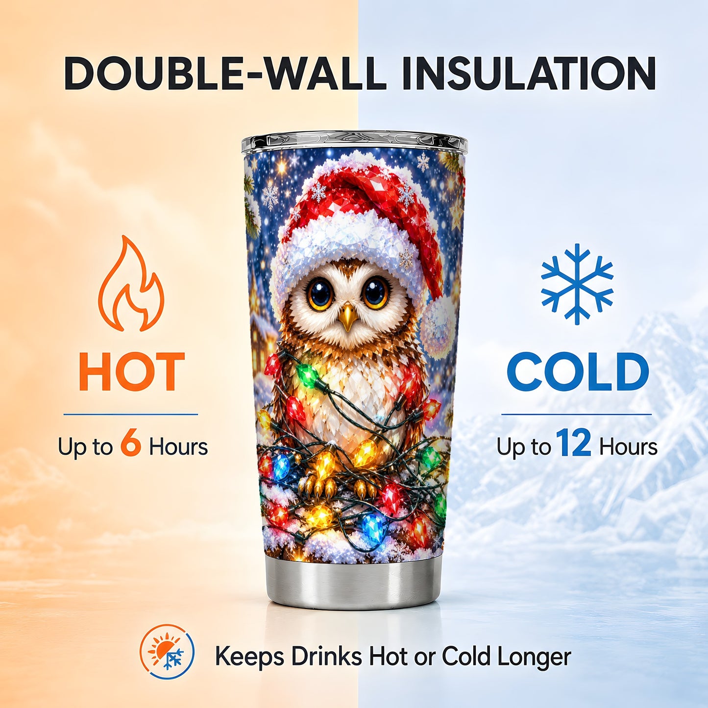 #pl[20oz|Steel] Christmas Owl Tumbler 20oz, Winter Owl Tumbler, Stainless Steel Travel Cup
