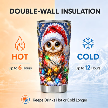 #pl[20oz|Steel] Christmas Owl Tumbler 20oz, Winter Owl Tumbler, Stainless Steel Travel Cup