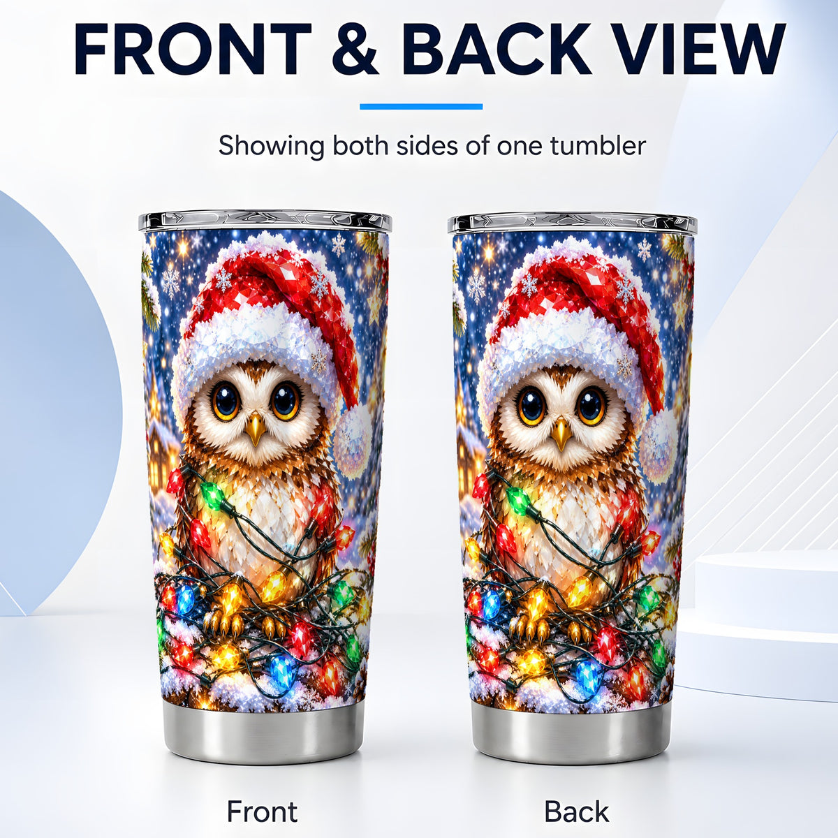 #pl[20oz|Steel] Christmas Owl Tumbler 20oz, Winter Owl Tumbler, Stainless Steel Travel Cup