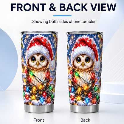 #pl[20oz|Steel] Christmas Owl Tumbler 20oz, Winter Owl Tumbler, Stainless Steel Travel Cup