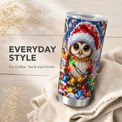 #pl[20oz|Steel] Christmas Owl Tumbler 20oz, Winter Owl Tumbler, Stainless Steel Travel Cup