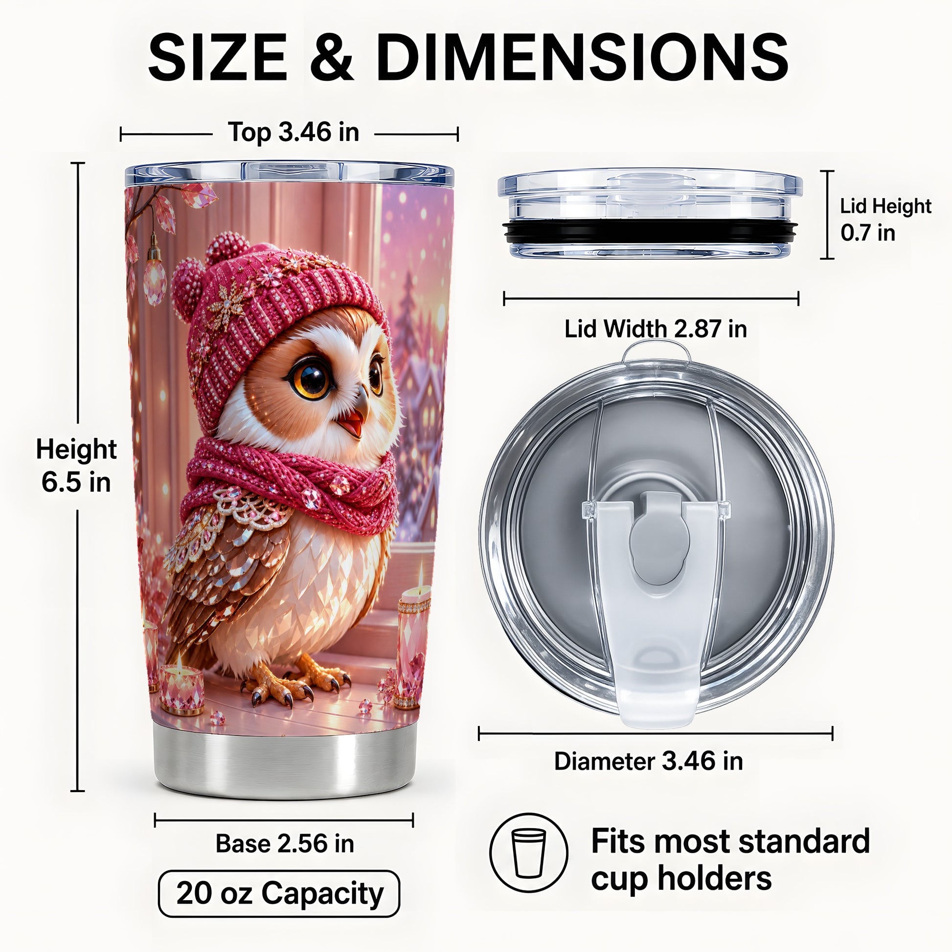 #pl[20oz|Steel] Pink Winter Owl Tumbler 20oz, Cozy Owl Tumbler, Stainless Steel Travel Cup