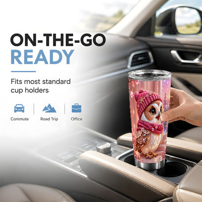 #pl[20oz|Steel] Pink Winter Owl Tumbler 20oz, Cozy Owl Tumbler, Stainless Steel Travel Cup