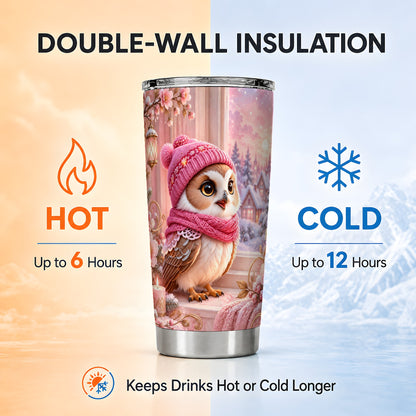 #pl[20oz|Steel] Floral Owl Tumbler 20oz, Pink Owl Tumbler, Stainless Steel Travel Cup