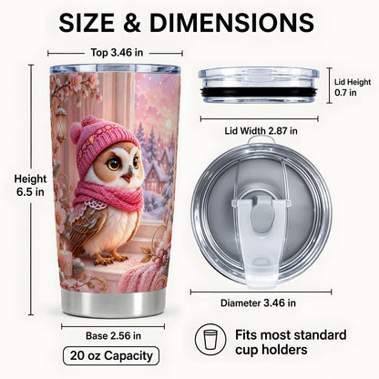 #pl[20oz|Steel] Floral Owl Tumbler 20oz, Pink Owl Tumbler, Stainless Steel Travel Cup