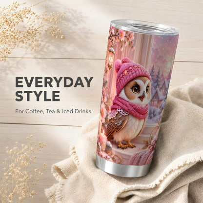 #pl[20oz|Steel] Floral Owl Tumbler 20oz, Pink Owl Tumbler, Stainless Steel Travel Cup