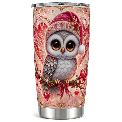 Heart Owl Tumbler 20oz, Romantic Owl Tumbler, Stainless Steel Travel Cup