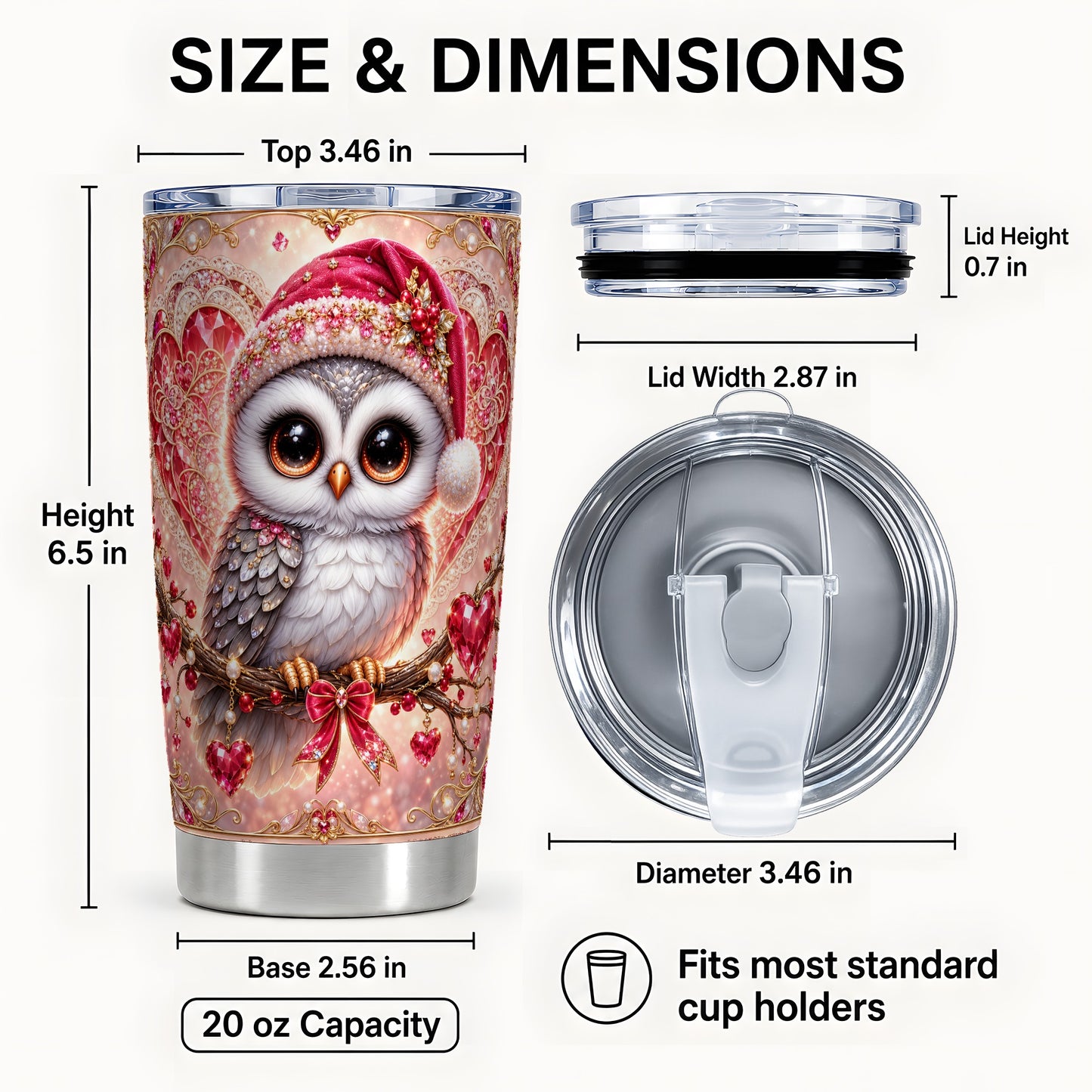 #pl[20oz|Steel] Heart Owl Tumbler 20oz, Romantic Owl Tumbler, Stainless Steel Travel Cup