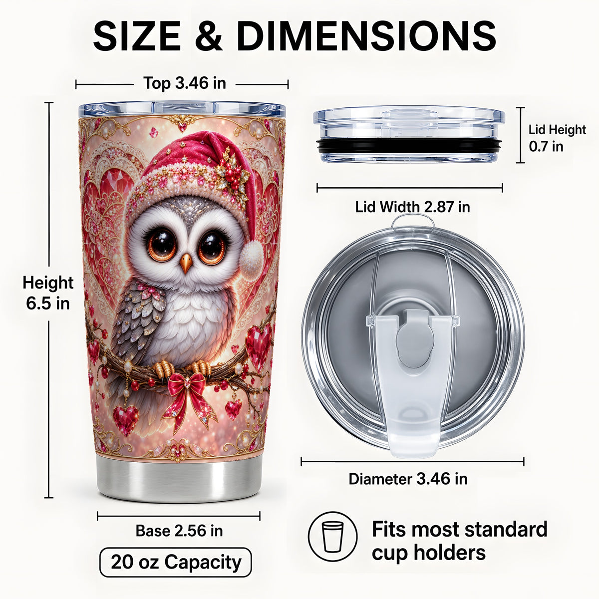 #pl[20oz|Steel] Heart Owl Tumbler 20oz, Romantic Owl Tumbler, Stainless Steel Travel Cup