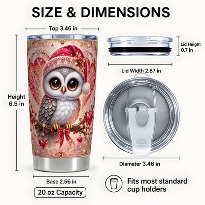 #pl[20oz|Steel] Heart Owl Tumbler 20oz, Romantic Owl Tumbler, Stainless Steel Travel Cup