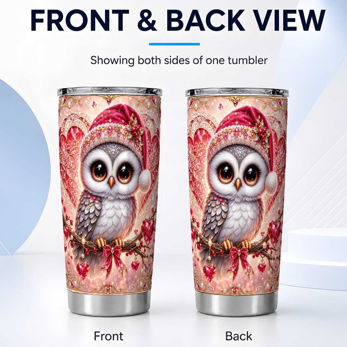 #pl[20oz|Steel] Heart Owl Tumbler 20oz, Romantic Owl Tumbler, Stainless Steel Travel Cup