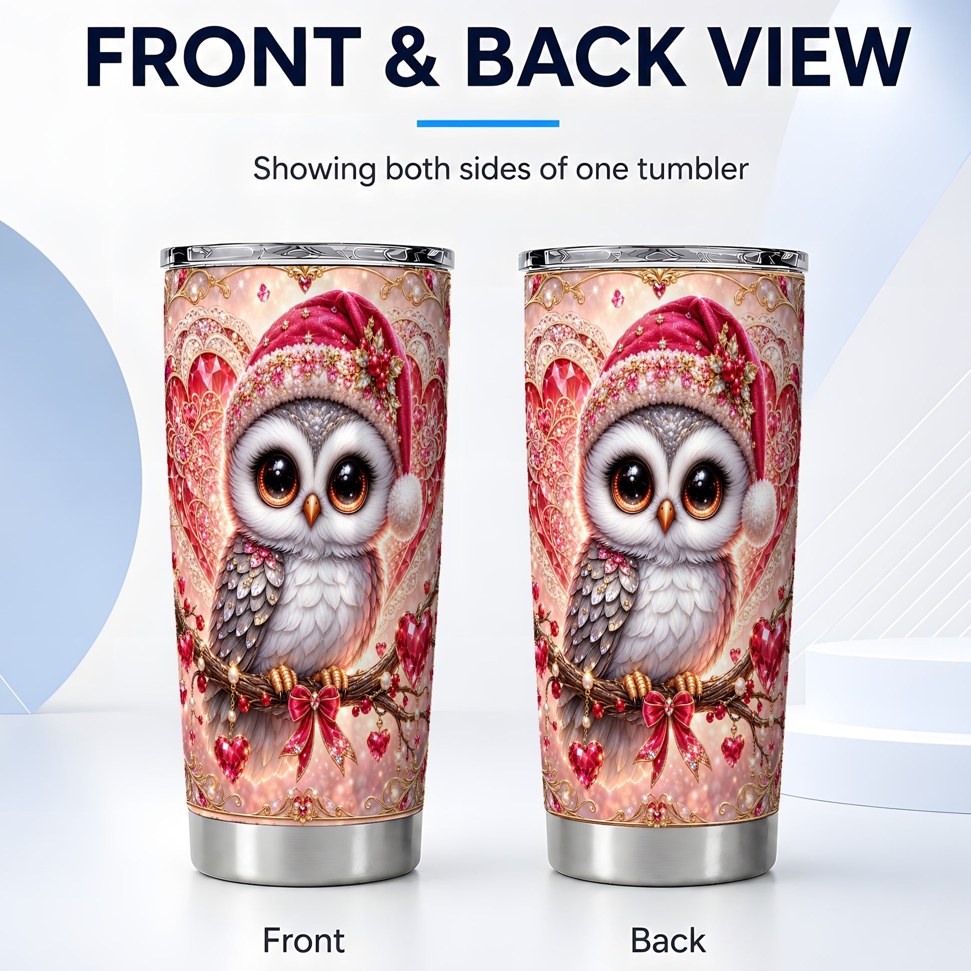 #pl[20oz|Steel] Heart Owl Tumbler 20oz, Romantic Owl Tumbler, Stainless Steel Travel Cup
