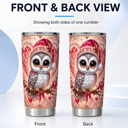 #pl[20oz|Steel] Heart Owl Tumbler 20oz, Romantic Owl Tumbler, Stainless Steel Travel Cup
