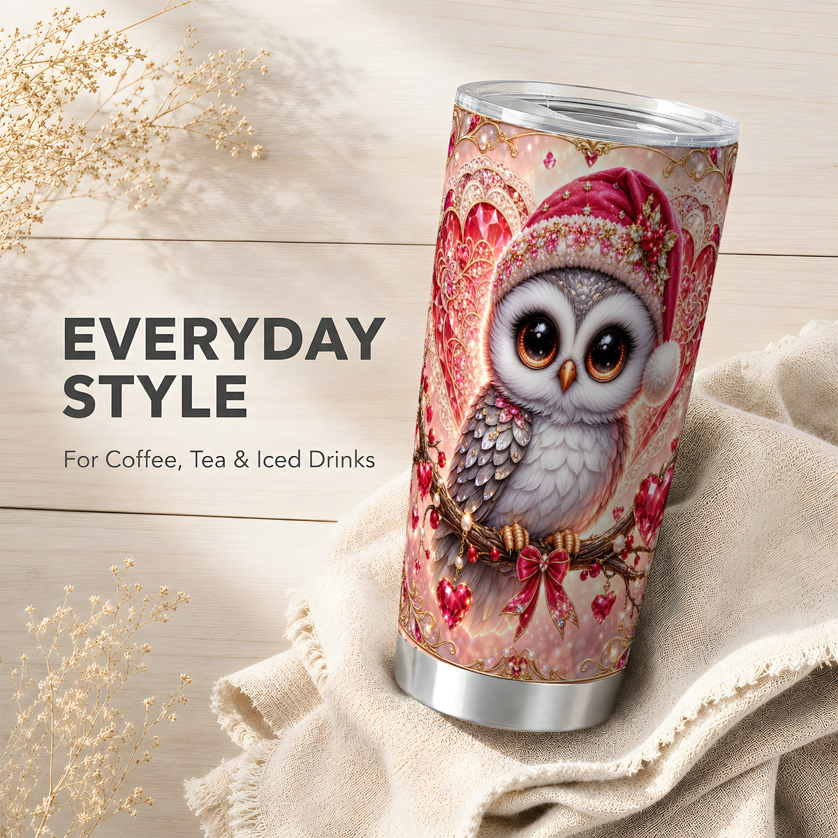 #pl[20oz|Steel] Heart Owl Tumbler 20oz, Romantic Owl Tumbler, Stainless Steel Travel Cup