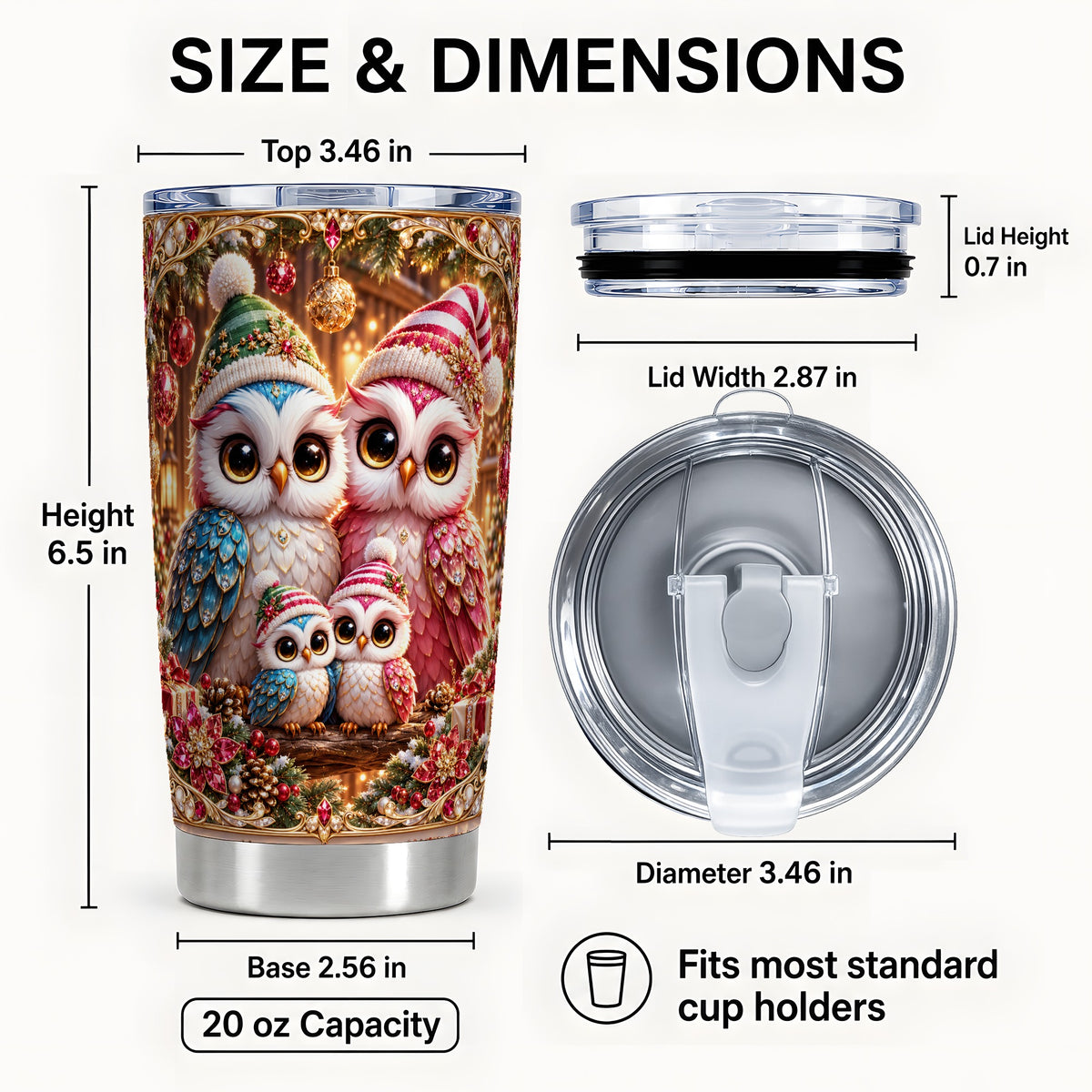 #pl[20oz|Steel] Christmas Owl Family Tumbler 20oz, Owl Tumbler, Stainless Steel Travel Cup