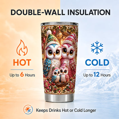 #pl[20oz|Steel] Christmas Owl Family Tumbler 20oz, Owl Tumbler, Stainless Steel Travel Cup