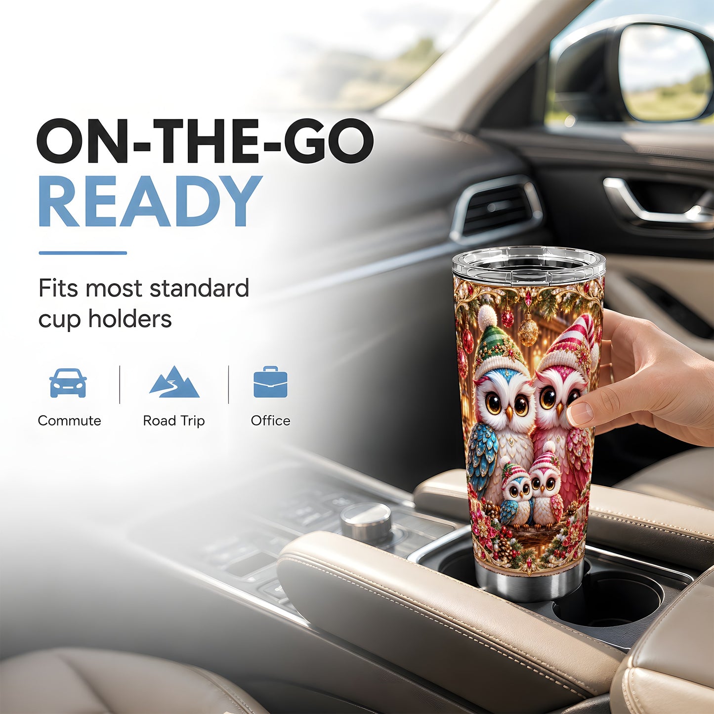 #pl[20oz|Steel] Christmas Owl Family Tumbler 20oz, Owl Tumbler, Stainless Steel Travel Cup