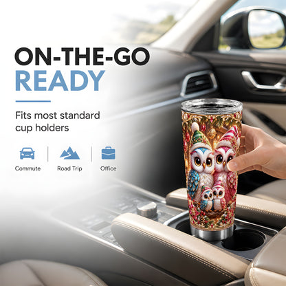 #pl[20oz|Steel] Christmas Owl Family Tumbler 20oz, Owl Tumbler, Stainless Steel Travel Cup